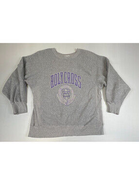 Hanes Mens Large Vintage Holy Cross Reverse Weave Style Crewneck Grey Sweatshirt